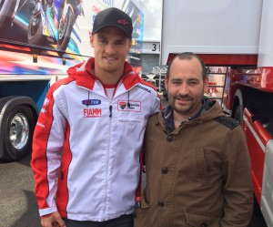 Ducati UK rider Chaz Davies with Douglas Stafford Mystery Shopping Operations Director Ben Sargeant